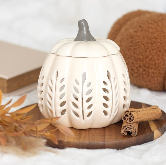 Cream Leaf Cut Out Pumpkin Burner