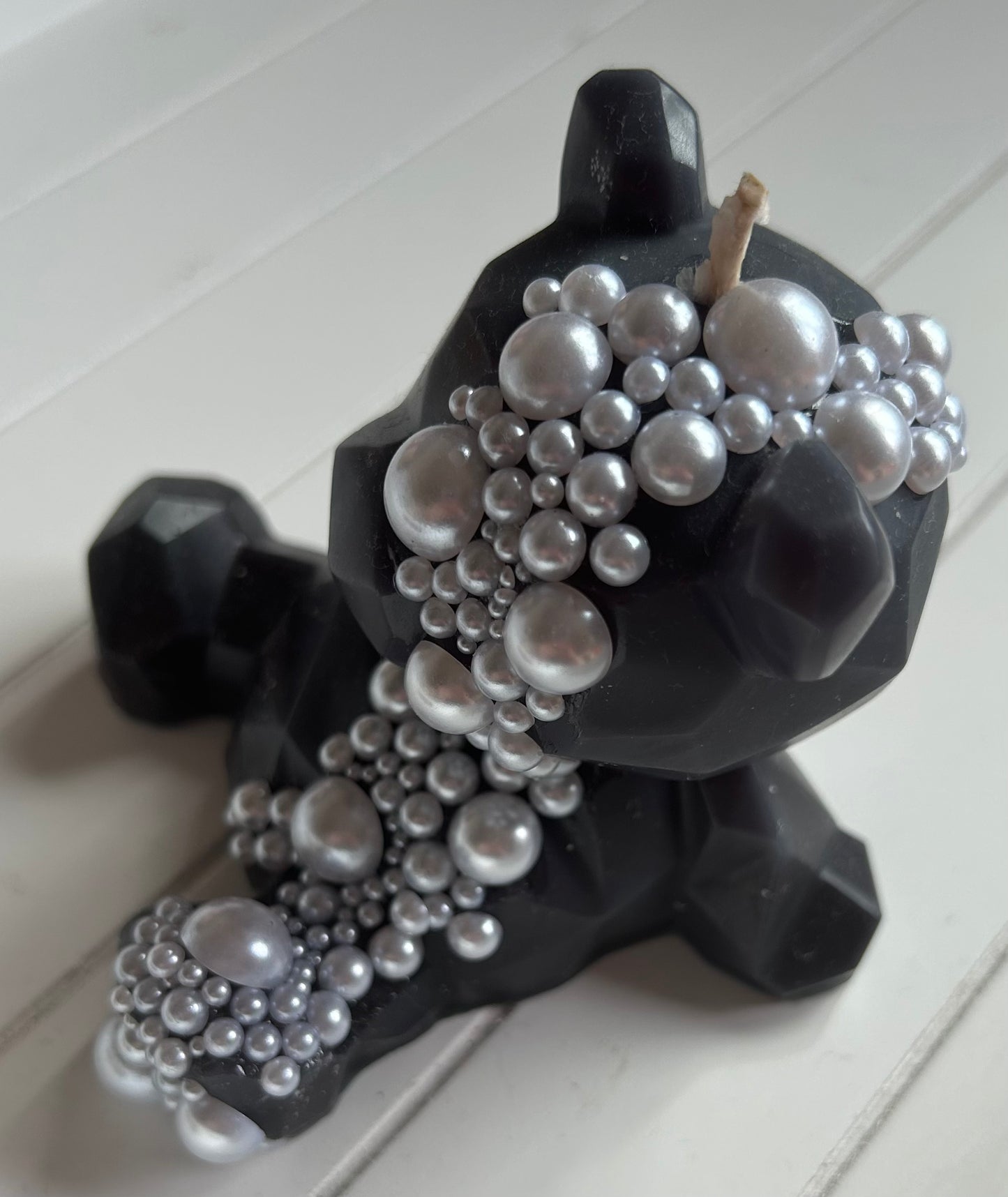 Black White Gem Teddy Bear Candle