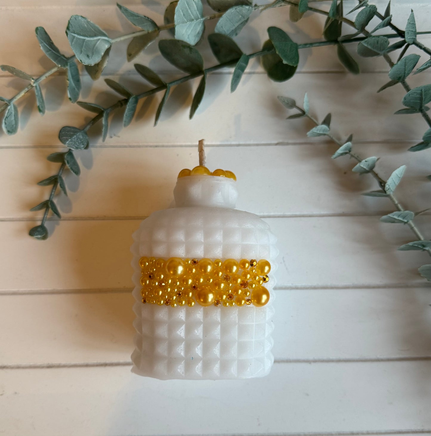 White and Yellow Gem Perfume Bottle Candle