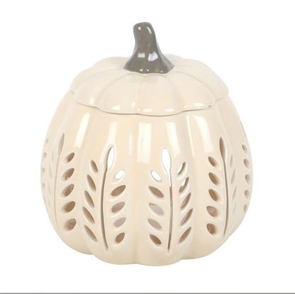 Cream Leaf Cut Out Pumpkin Burner