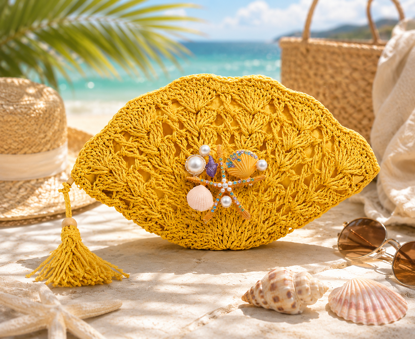 Yellow Shell Clutch Bag