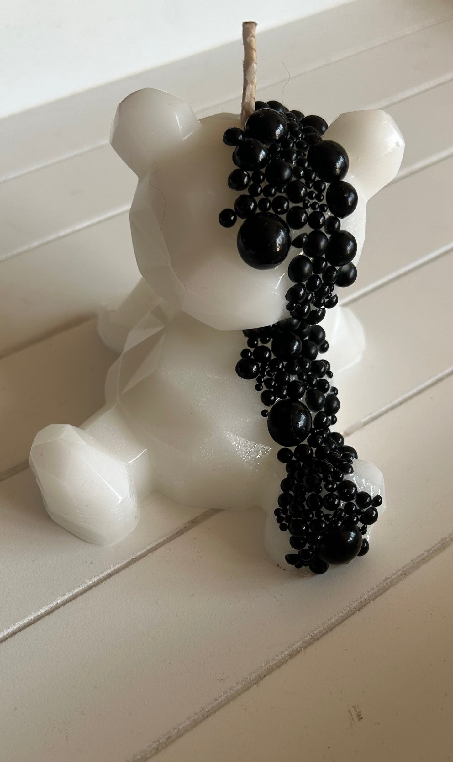 White Black Gem Teddy Bear Candle