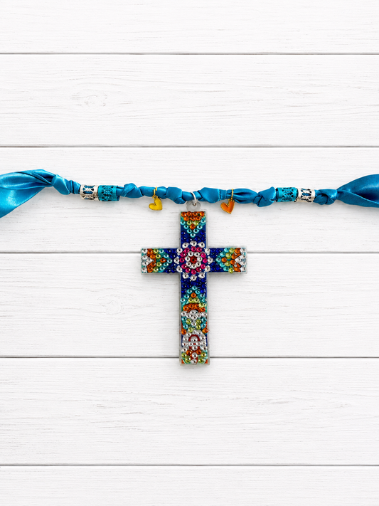 Gem Cross Silk Bandana Necklace