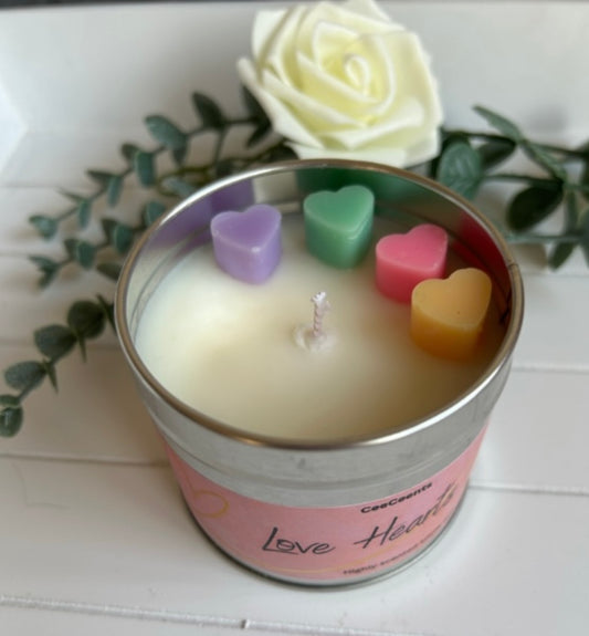 Love Hearts Tin Candle