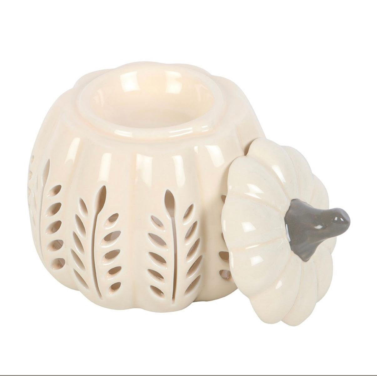 Cream Leaf Cut Out Pumpkin Burner
