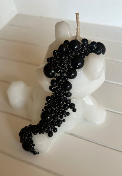 White Black Gem Teddy Bear Candle