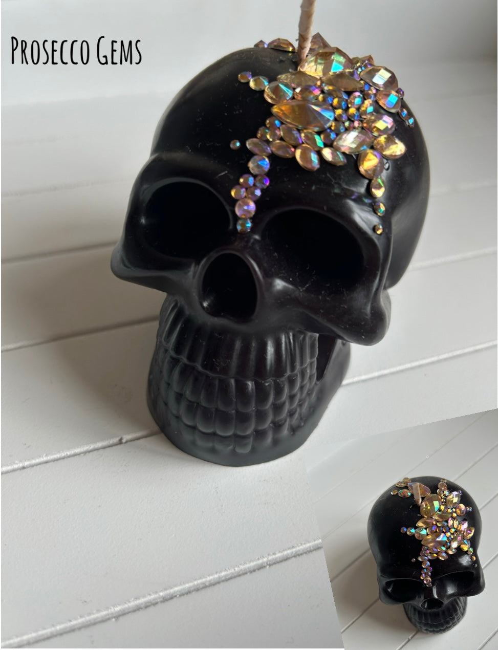 Black Prosecco Bling skull candle