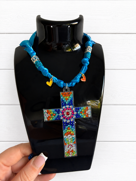 Gem Cross Silk Bandana Necklace