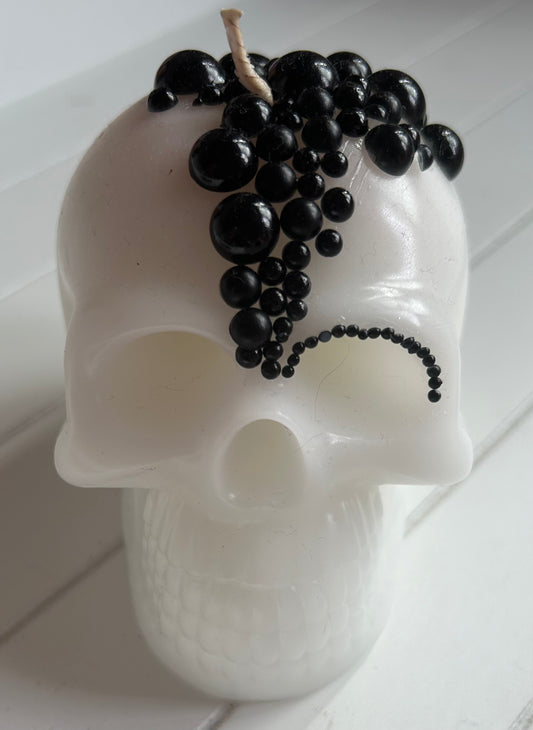 White Black Gem Skull Candle