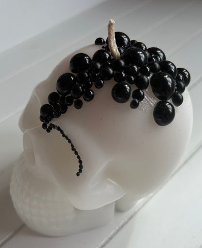 White Black Gem Skull Candle