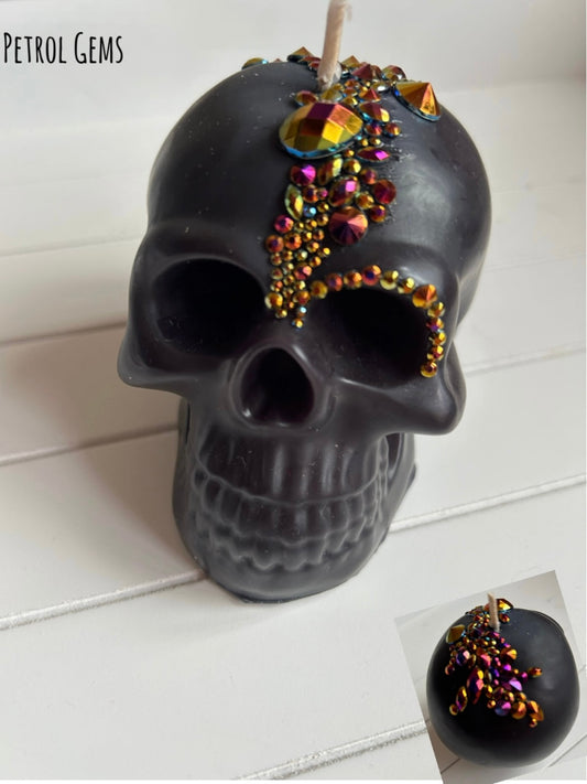 Black Petrol Bling Skull Candle