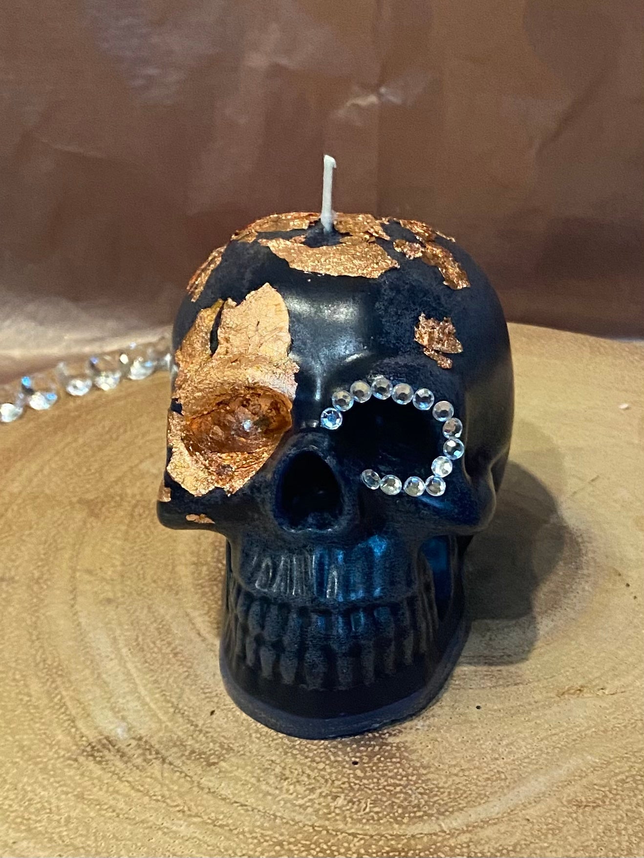 Navy Day Of The Dead Bling Skull Candle